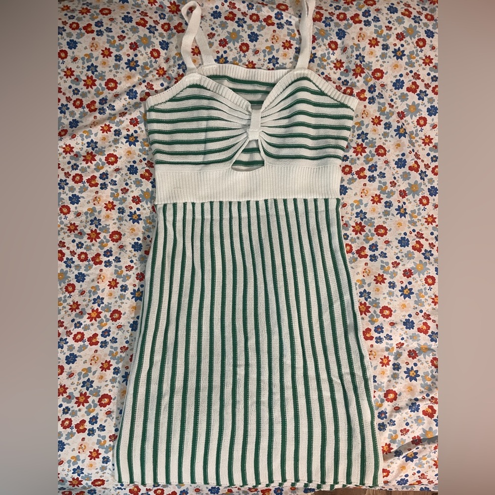 SHEIN Green and White Striped Dress